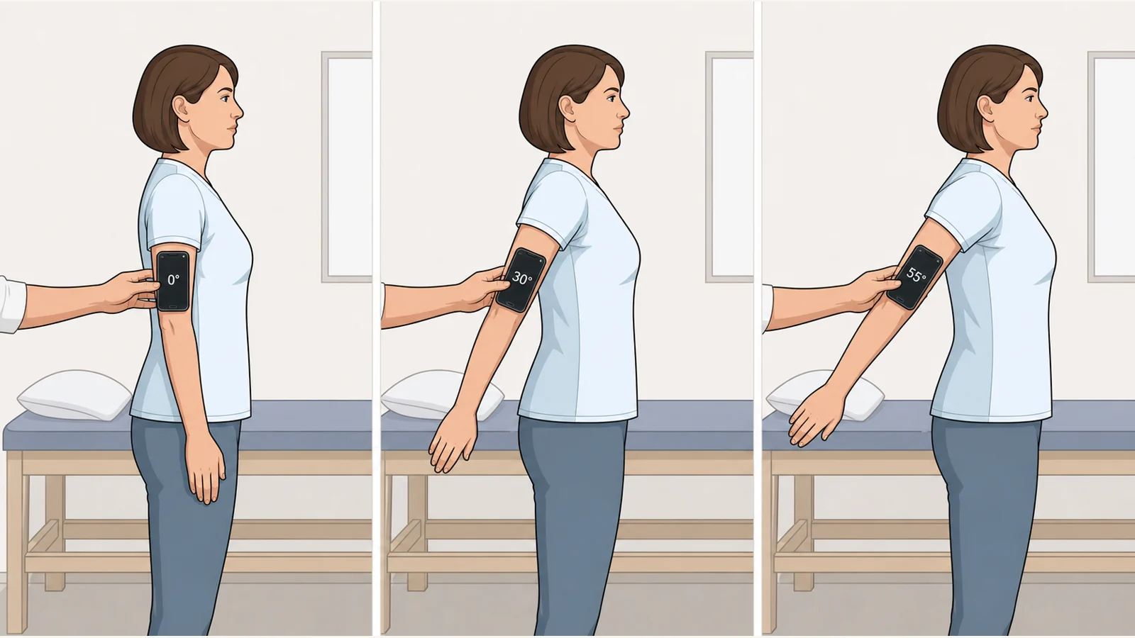 Shoulder Extension clinician-held measurement setup