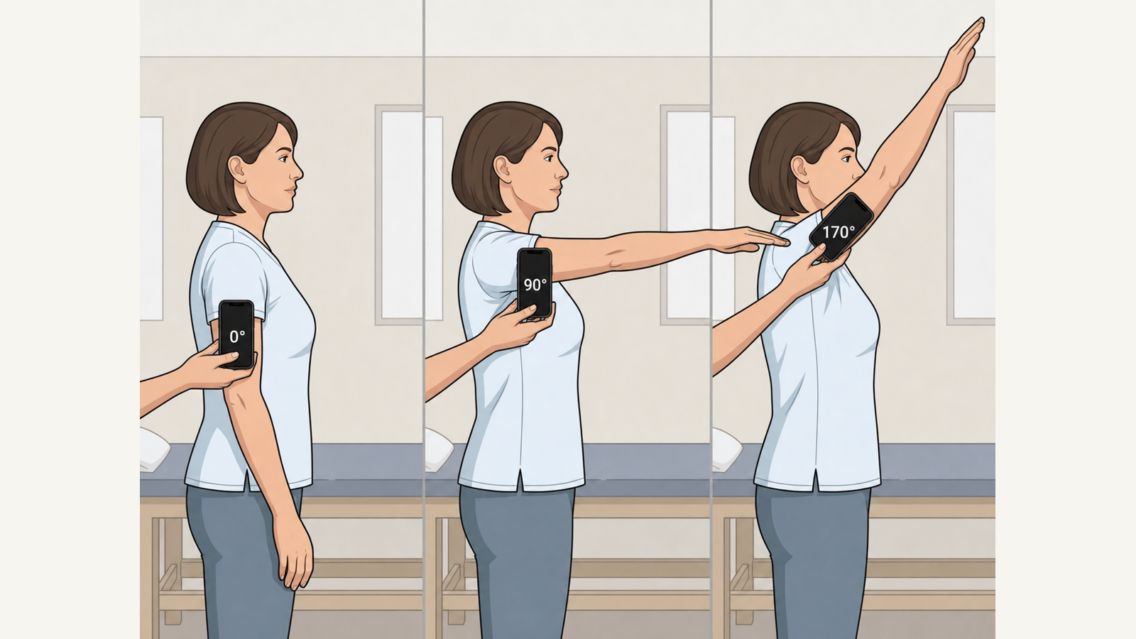 Shoulder Flexion clinician-held measurement setup