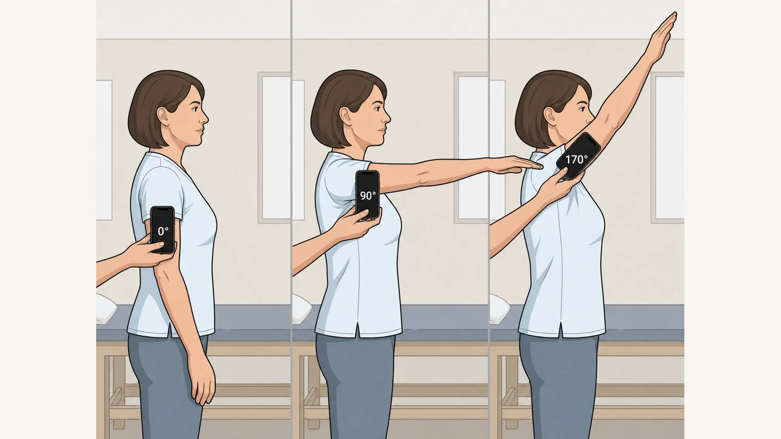 Shoulder Flexion clinician-held measurement setup